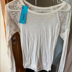 Lace Shoulder, long Sleeve Blouse